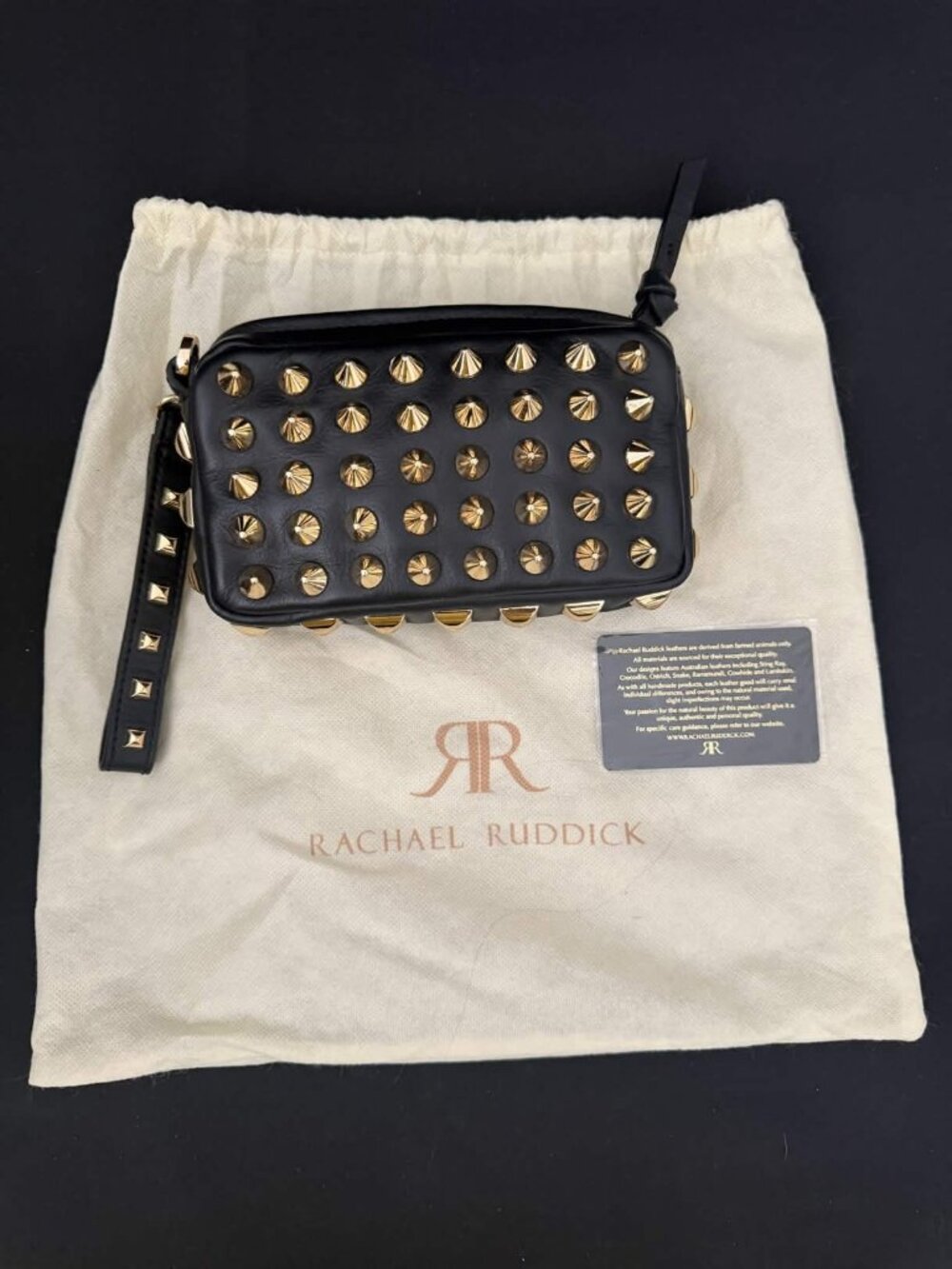Rachael Ruddick Black Leather Gold Studded Prism Bag NWDB